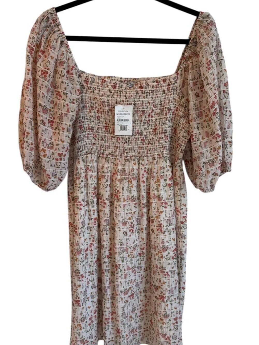 Rails Geena Ambrosia Puff Sleeve Smocked Dress, Size Large
